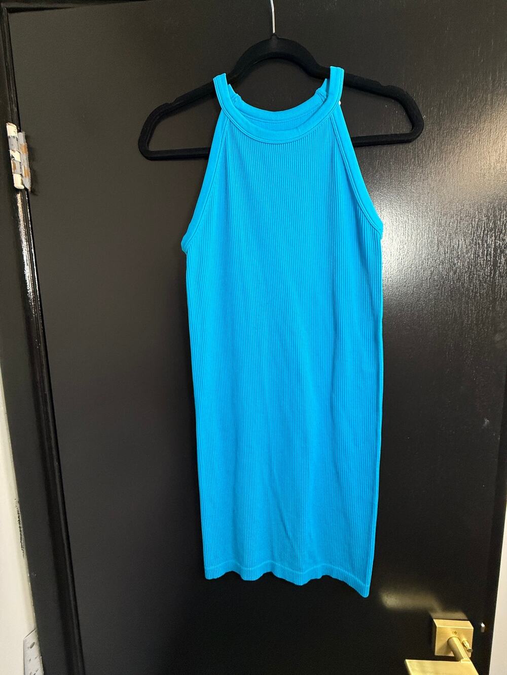 Primark Turquoise Ribbed Bodycon Mini Dress Small High Neck Sleeveless